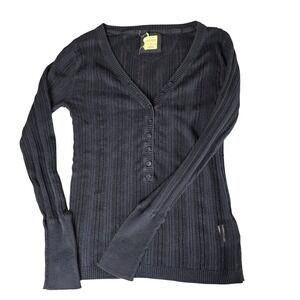 Vintage Old Navy Women's Small Navy Blue Ribbed Henley Sweater 100% Cotton FAL07